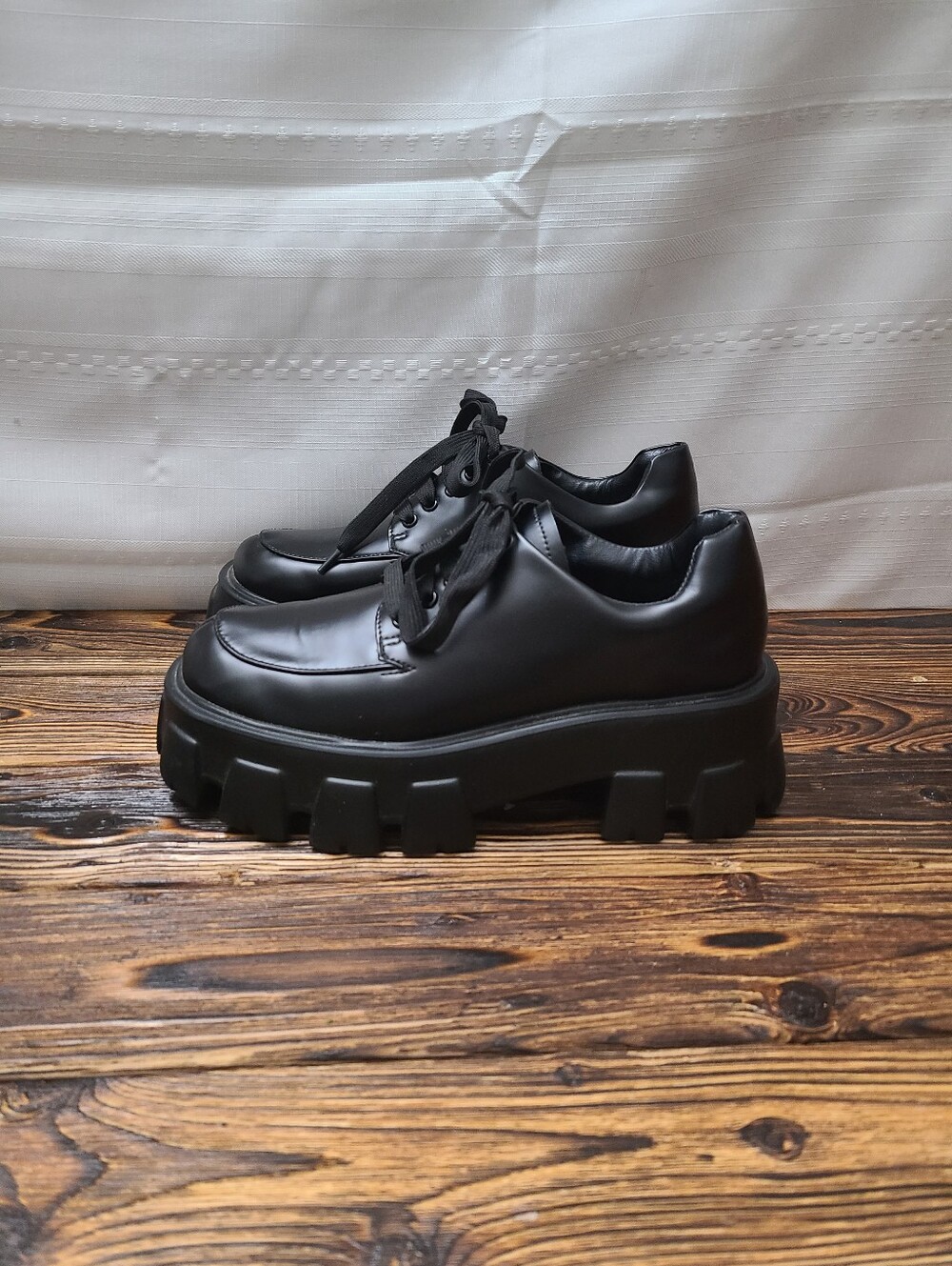 Princess Polly Black Y2K Chunky Lace-Up Platform Shoes in Black Womens Size 7
